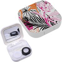 Portable Contact Lens Case Box Travel Kit Mirror + Bottle + Tweezers Container Holder [ Tropical Leaves Palm ]