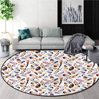 RUGSMAT Feather Round Area Rugs Living Room,Romantic Tribal Design Door Mat Indoors Bathroom Mats Non Slip Diameter-51