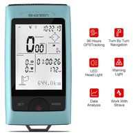 SHANREN GPS Bike Computer, Bluetooth Smart Bicycle Computer with Warning Light & Bike Front Light, Speed/Cadence/Heart Rate Functions Enabled - Blue