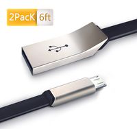 Micro USB Charger Cable, ilikable 2 Pack 6 ft Zinc Alloy Flat Charging and Syncing Cord for Samsung Galaxy HTC Nexus LG Motorola Sony USB 2.0 A Male to Micro B Cable for Quick Charge-Black