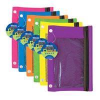 BAZIC Bright Color 3-Ring Pencil Pouch w/ Mesh Window, Case of 24