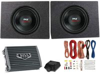 Pyle 2 12" 3200W Car Subwoofers PLPW12D +2 Ch Amplifier +Amp Kit + 2 Sub Boxes