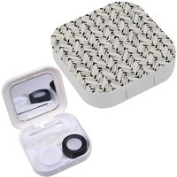 Portable Contact Lens Case Box Travel Kit Mirror + Bottle + Tweezers Container Holder [ Herringbone Motif Brushed Mottled ]