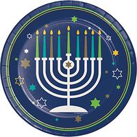 Creative Converting 8 Count Sturdy Style Round Paper Plates, 8.75", Hanukkah Icons