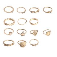14pcs Bohemia Vintage Stone Hollow Flower Ring Set for Women and Girls Finger Knuckle Rings Jewelry Gift Under 5 Dollar