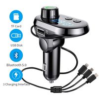 Bluetooth FM Transmitter Car Adapter, MANLI Car Charger MP3 Player, Bluetooth 5.0, with 3 Ports for iPhone, Android and Type C, 1 USB 5V/2.1A and TF Card Connection, Handsfree