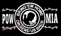 Just For Fun 7 x 4 POW MIA Bring Home Send Back Veteran Military Vinyl Die Cut Decal Bumper Sticker, Windows, Cars, Trucks, laptops, etc