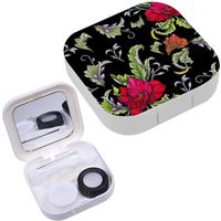 Portable Contact Lens Case Box Travel Kit Mirror + Bottle + Tweezers Container Holder [ Bright On Black ]