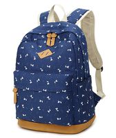 LuckyZ Women Backpack Lightweight Canvas Leather Daykpack Laptop School Bag Cute Printng Travel Shoulder Bookbags Deer Blue