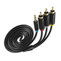 2.5mm Stereo Aux Male Plug to 3 RCA Male Plug Audio AV Cable Converter Cord-1.5m