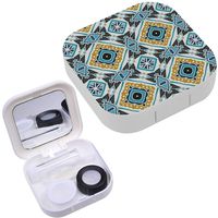 Portable Contact Lens Case Box Travel Kit Mirror + Bottle + Tweezers Container Holder [ Ornamental Tiles ]