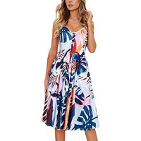 KYLEON Maxi Women's Dresses Summer Floral Bohemian Spaghetti Strap Button Down Swing Midi Dress with Pockets