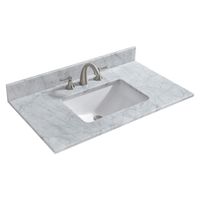 Woodbridge 37" x22 Vanity Top with Under Mount Rectangle Bowl, Carra White, Natrual Marble Stone,8" CC Holes. CAVT3722-8, 37"x22", 8" Faucet Spread