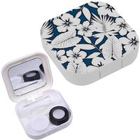 Portable Contact Lens Case Box Travel Kit Mirror + Bottle + Tweezers Container Holder [ White Hawaiian Hibiscus ]