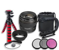 Canon EF 85mm f/1.8 USM Lens + Rubber Lens Hood + Lens Bag + 3 PC Filter Kit + Tripod + Scorpion Grip + Cap Keeper