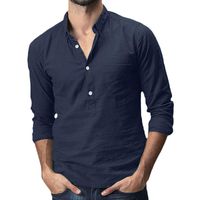 Mens Linen Shirts Beach Tronet Men's Baggy Cotton Linen Solid Pocket Long Sleeve Turn-Down Collar T-Shirts Tops