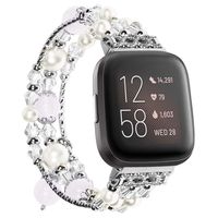 TeaBoy Strap Compatible for Fitbit Versa 2, Fashion Handmade Beaded Elastic Stretch Faux Pearl Versa Band Bracelet Replacement Strap for Women Girls Compatible for Fitbit Versa 2