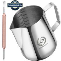 Milk Frothing Pitcher,HOMEMAXS Milk Frother Pitcher 20OZ/600ML , Stainless Steel Coffee Steaming Pitcher with Thickened-handle Art Pen, Easier to hold - Milk Frother Cup Espresso Frothing Pitcher