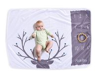 AmazingM Monthly Baby Boy Milestone Blanket Photo Blanket, 1-12 Months Baby Shower Gifts for Boy or Girl(with a Bonus Flower Frame),30''X40''