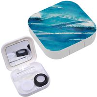 Portable Contact Lens Case Box Travel Kit Mirror + Bottle + Tweezers Container Holder [ Blue Watercolor ]