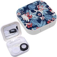 Portable Contact Lens Case Box Travel Kit Mirror + Bottle + Tweezers Container Holder [ Summer Camouflage Denim Hawaiian ]