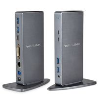 WAVLINK USB 3.0 & USB C Universal Docking Station for Laptop, Dual Video Monitor Display HDMI, DVI & VGA, Gigabit Ethernet, Audio, 4USB 3.0 Ports, 2 USB-C Ports-PD Function Not Supported