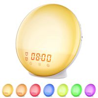 Wake Up Light Sunrise Alarm Clock, Vproof Bedside Night Light, 7 Colors Ambient Lamp, Dual Clock with FM Radio, Sunrise Sunset Simulation, Snooze Function for Kids, Adults, Heavy Sleepers