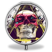 Skull Pill Case, Round Stainless Drug Organizer Container Medicine Cover for Pocket Daily&Weekly
