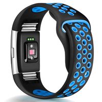 GeekSpark Bands Compatible for Fitbit Charge 2, Replacement Accessory Breathable Wristbands with Air Holes Compatible for Fitbit Charge 2 HR Black/Blue Small