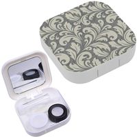 Portable Contact Lens Case Box Travel Kit Mirror + Bottle + Tweezers Container Holder [ Floral Baroque Damask ]