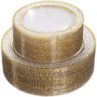 NERVURE Gold Plastic Plates - Clear Crystal Design Disposable Wedding Party Plastic Plates Include 51 Plastic Dinner Plates 10.25 inch,51 Salad/Dessert Plates 7.5 inch