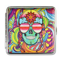 Hard Box Cigarette Wallet Carrying Case for 100 mm Cigarettes, Cash & Cards - Sunglasses Skull