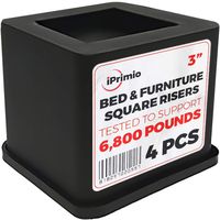 iPrimio Bed and Furniture Square Risers - 4 Pack 3 INCH Size - Wont Crack & Scratch Floors - Heavy Duty Rubber Bottom - Patent Pending - Great for Wood and Carpet Surface