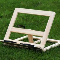 PrettyWit Wood Book Stand Reading Rest Holder Foldable Cookbook Cook Stand for Tablet Music Document Stand Bookrest - Natural Wood with Steel Tip