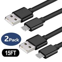 PS4 Micro USB Cable, [2Pack 15FT] Extra Long Durable Charging Cord, Quick Charger Cable for Sony PS4/Dual Shock 4 Charge/Android/Samsung/Xbox One/Echo Dot/HTC/Motorola/Nexus/Nokia and More (Black)