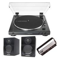 Audio-Technica AT-LP60XBT Bluetooth Fully Automatic Turntable (Black) with Samson Bluetooth Monitors Pair and Knox Gear Vinyl Brush Bundle (3 Items)