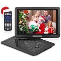 2018 Upgraded DR. J Professional 14.1 inch 7 Hours Portable DVD Player with Build-in Rechargeable Battery, 270°Swivel Screen, 5.9 ft Car charger and SD Card Slot, USB Port and Two Earphones