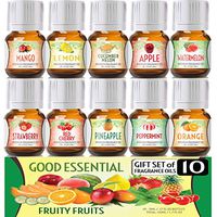 Fruity Fruits Good Essential Fragrance Oil Set (PACK OF 10) 5ml Set Includes Strawberry, Apple, Watermelon, Pineapple, Cucumber Melon, Red Cherry, Mango, Peppermint, Lemon, and Orange