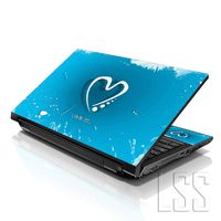 LSS Laptop 17-17.3" Skin with Colorful Blue Heart Pattern for HP Dell Lenovo Apple Asus Acer Compaq - Fits 16.5" 17" 17.3" 18.4" 19" (2 Wrist Pads Free)