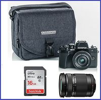 Olympus OM-D E-M10 Mark III (Mark 3) Mirrorless Digital Camera [Black] Body + M.Zuiko Digital ED 14-42mm f/3.5-5.6 EZ Lens (Black) + M.Zuiko Digital ED 40-150mm f/4.0-5.6 R Lens (Black)