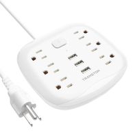 Power Strip 6 Outlet 3 USB with Switch Control,Desktop Charging Station Fast Charge Electric Fireproof 5 ft Heavy Duty Extension Cord,Compact for Home and Office,White