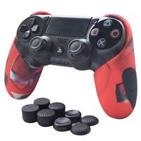 Skin Compatible for PS4 Controller Pandaren Soft Silicone Thicker Half Skin Cover Grip for PS4 /Slim/PRO Controller Set (Camouflage Red Skin X 1 + Thumb Grip X 8)