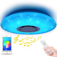 LED Starlight Music Ceiling Light with Bluetooth Speaker - MUMENG 36W Brightness Dimmable and Color Changing via Cellphone and Remote Control Ceiling Lamp for Living Room, Bedroom