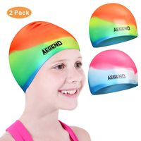 aegend Kids Swim Cap (Age 5-10), 2 Pack, Orange & Pink