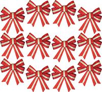 Iconikal Luxury Striped Glitter Christmas Bow 5 x 7-inches, 12 Pack - Red Striped
