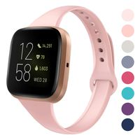 DYKEISS Sport Slim Silicone Band Compatible with Fitbit Versa/Versa Lite Edition, Thin Soft Narrow Silicone Replacement Strap Wristband Accessory for Fitbit Versa Smart Watch (Large, Pink)
