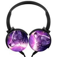 CTWUVS ADPR Purple Galaxy Wolf Wired Headphones Headsets Foldable Over Ear for Boys Girls Black