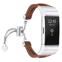 fastgo Compatible with Fitbit Charge 2 Bands, Slim Breathable Lightweight Replacement Leather Wristband Bracelet Sport Straps Compatible with Charge 2 HR Band for Women (Brown)