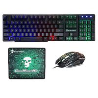 Lancoon 3 in 1 Gaming Keyboard Mouse Mousepad Combo - USB Wired, Rainbow LED Backlit Mechanical Feeling Keyboard and 6 Buttons, Color Changing Crack Backlit Mouse for Working or Gaming
