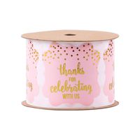 WRAPAHOLIC Thank You Gift Stickers - 100 Pcs Fancy Frame Pink Adhesive Label Stickers with Gold Foil"Thank you for celebrating with us" for Wedding, Baby Shower, Birthday, Party